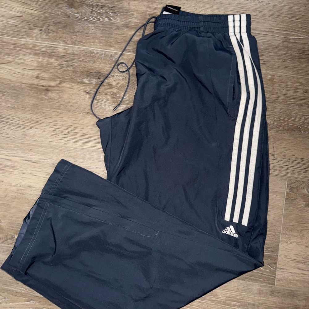 Adidas Men's Navy Joggers with White Stripes